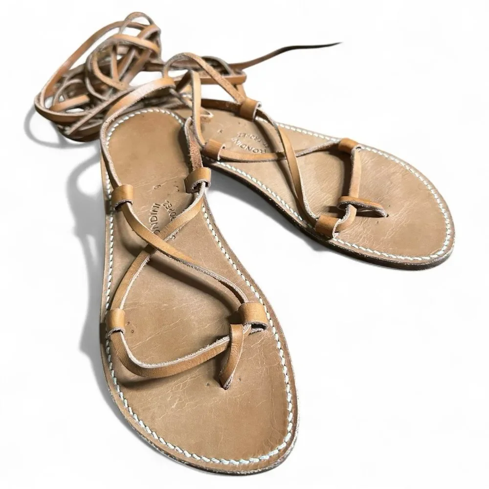 Rodini Saint-Tropez Bikini Leather Lace Up Sandals Tan Size 9 Flat Gladiator